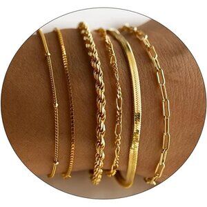 🆕 Lexody Cute Anklet Bracelet Women Gold 14K Herringbone Dainty Chain Jewelry